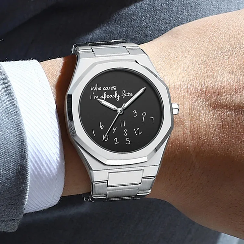UTHAI V0076 Fashionable and Personalized Men's Watch, Digital Night Light, Simple and Trendy Octagonal Steel Strip, Quartz Watch