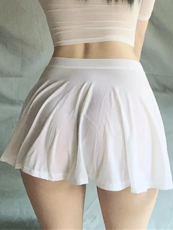 

Сексуальная плиссированная короткая юбка без подкладки с высокой талией, А-силуэт, однотонная, в европейском и американском стиле, весенняя коллекция