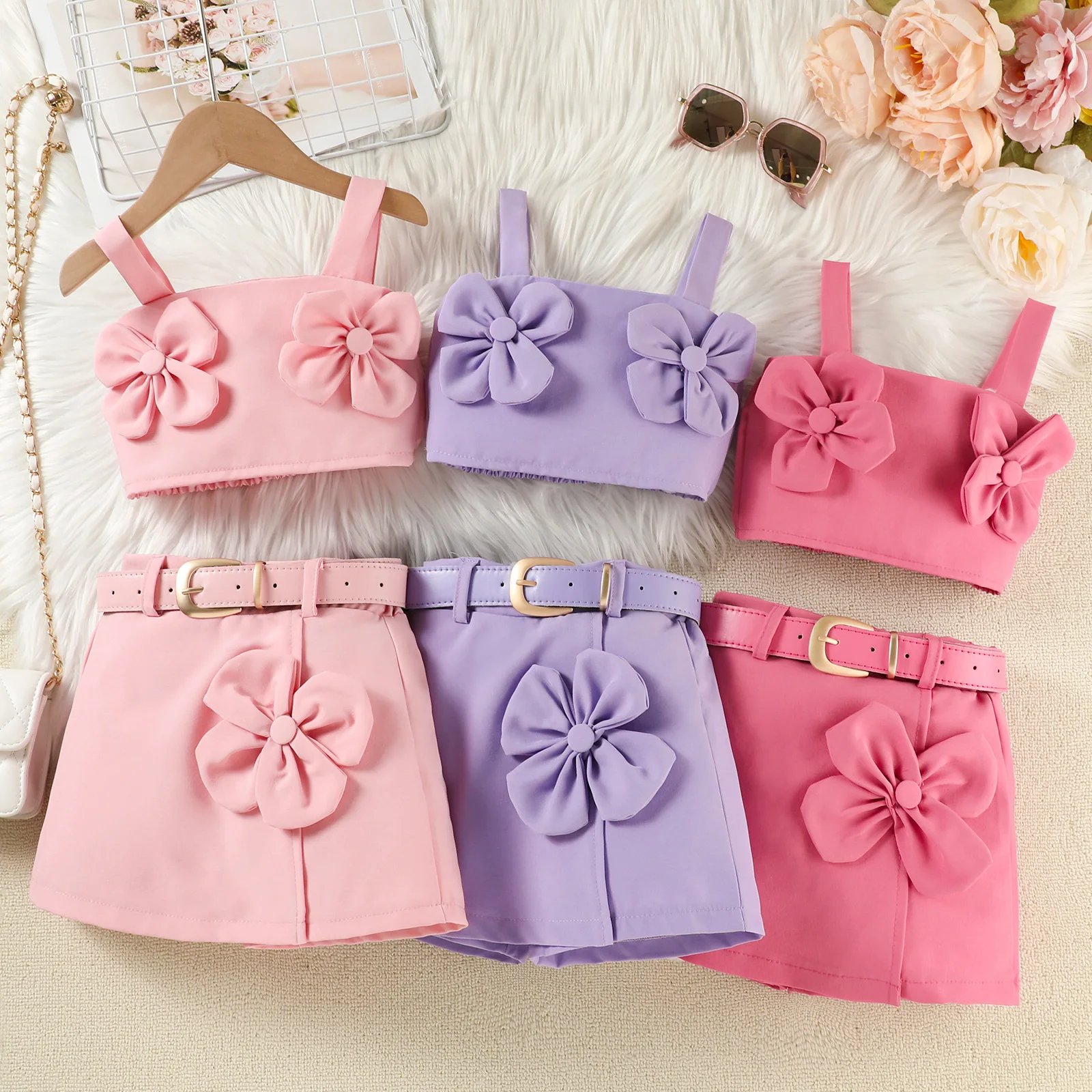 Children's Clothing Sets Three-dimensional Flower Camisole + Skirt 2pcs Sets Girls Clothes Set 2 To 6 Years Toddler Girl Clothes