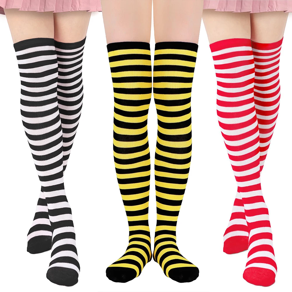 Halloween Long Striped Knee High Stocking Anime Witch Socks Women Party Costume Prop Xmas Dress Up Accessories Daily Wear Thin