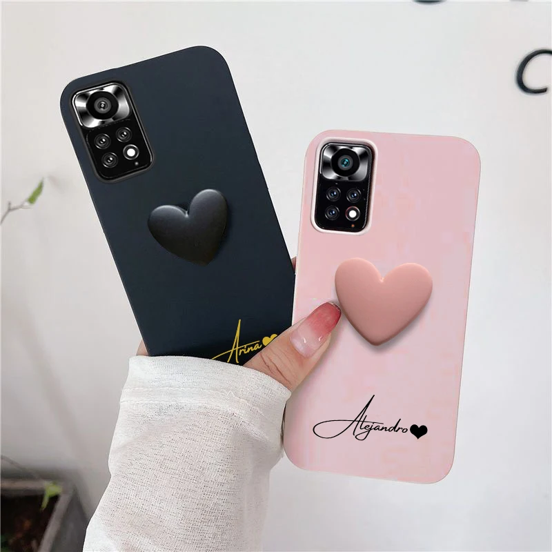 Personalized Custom Name Silicone 3D Love heart case for Xiaomi Redmi Note 7 8 9 10 11 Pro 11S 9S 9A 9C 8T 10C 10A 12C Cover