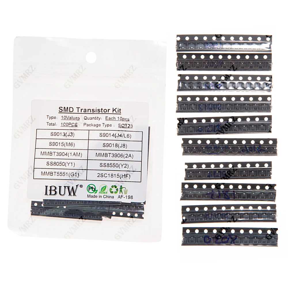 10 Arten x 10 Stück = 100 Stück S9013 S9014 SOT-23 SMD Transistor-Kit S9015 S9018 MMBT3904 MMBT3906 SS8550 2N5551 2SC1815 SS8050
