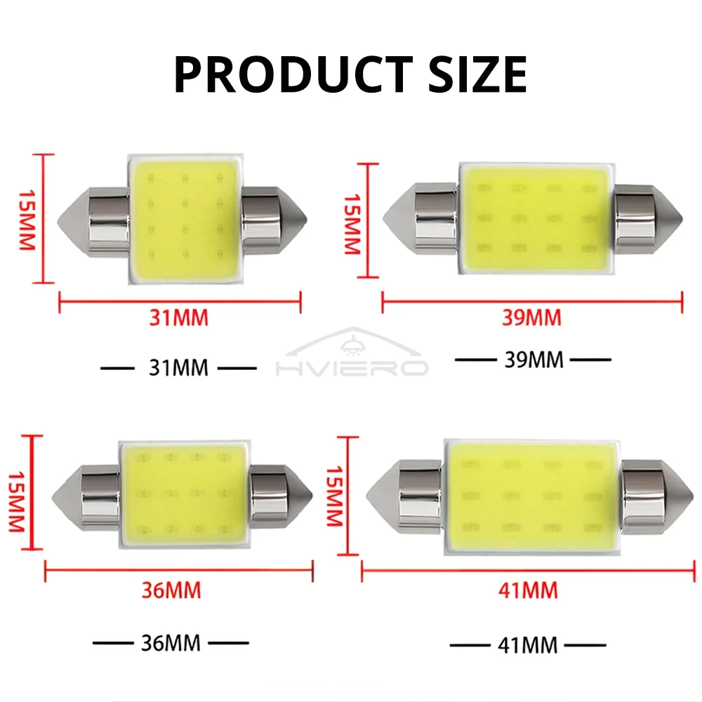 10X Trắng Cob Festoon Mái Vòm Đèn Đèn Đọc Sách 31Mm 36Mm 39Mm 42Mm C5W C10W Tự Động Đèn Led cửa Đèn Dự Phòng Bóng Đèn Đuôi Bóng Đèn 12V