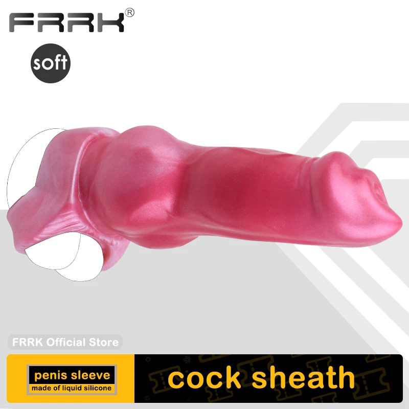 FRRK Soft Fantasy Dog Knot Dildo Cock Sleeve Silicone Red Dragon Penis Sheath Dick Enlargement Extender Sex Toys for Men