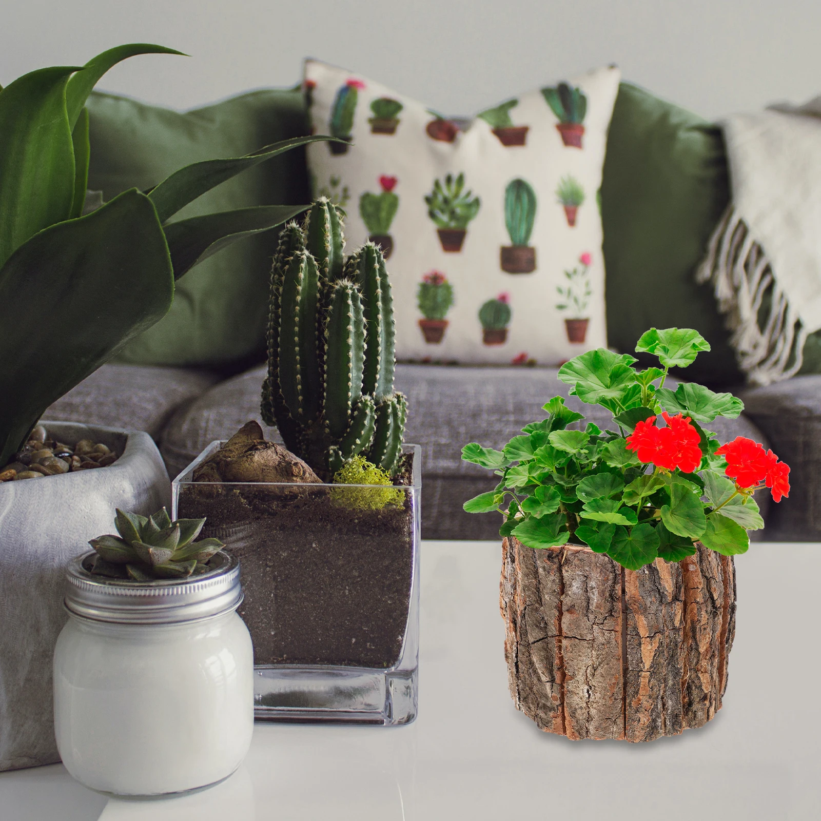 กระถางดอกไม้ดีไซน์เรียบง่าย วัสดุเปลือกไม้ธรรมชาติ ของตกแต่งบ้าน ภาชนะใส่ดอกไม้สำหรับคริสต์มาส