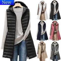 Down Cotton Vest Jacket Light Waistcoat Women's Long Hooded Sleeveless Jackets Slim Female Vests New Autumn Winter Tops Outwear