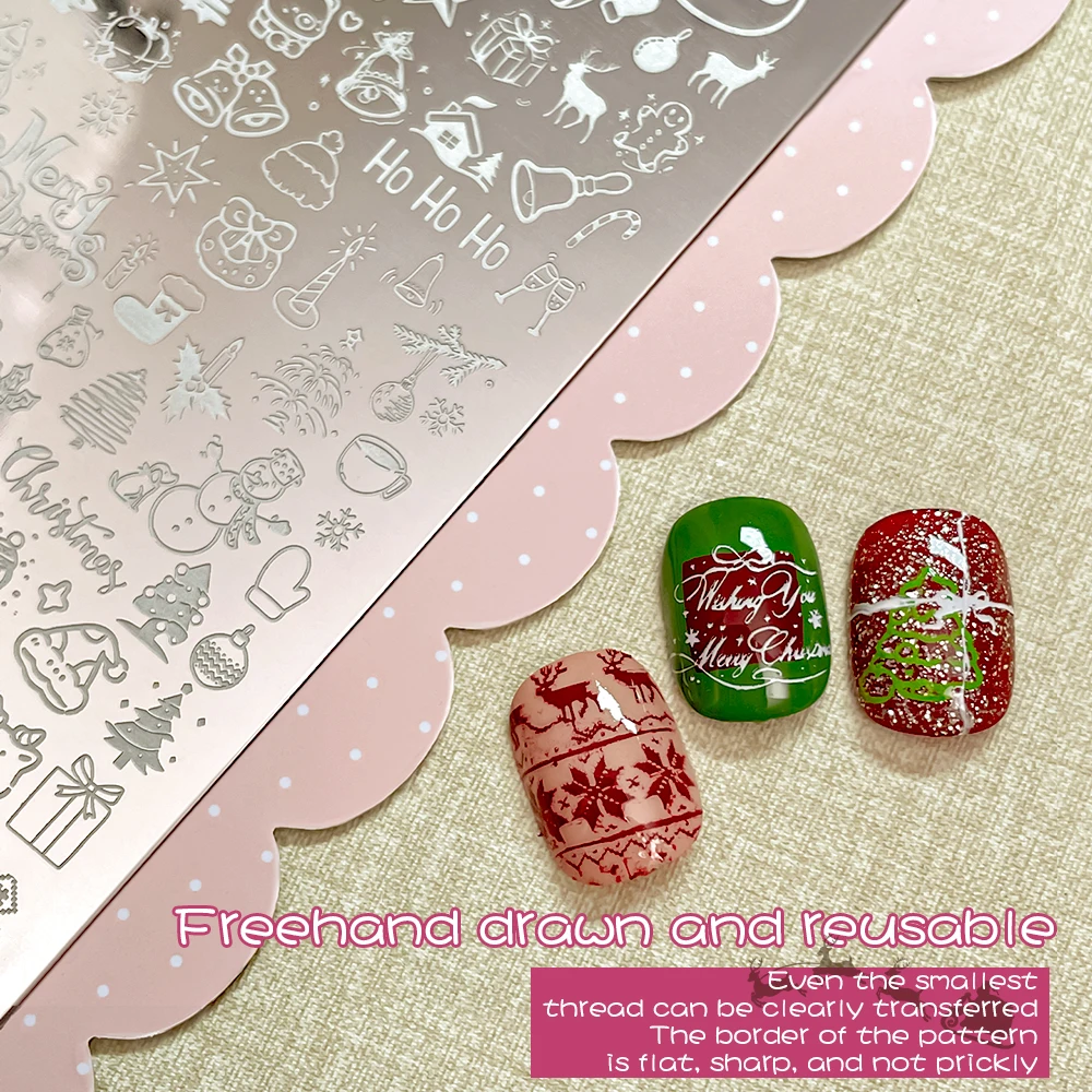 KANIU 1PC Cute Cartoonish Nail Print Board Butterfly Apple French Checker Nail Art Stencils For DIY Print Manicure Decorations