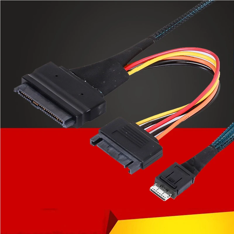 

MiniSAS Oculink 4.0 SFF-8611 4i 42Pin to SFF-8639 U.2 Cable 8611 to 8639 with SATA Power Supply Support 2.5" NVMe SSD for Mining