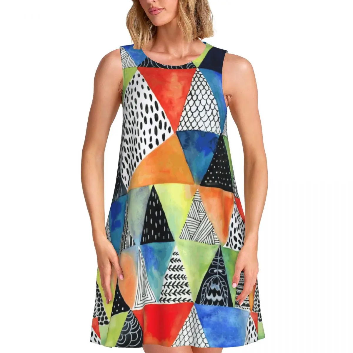 Abstract Geometry Casual Dress Doodled Print Sleeveless Sexy Dresses Female Crew Neck Aesthetic Dress Summer Graphic Vestidos