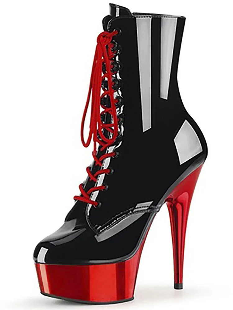 Lace Up Red Black Platform Boots stripper heels 20cm Gothic Big Size Nightclub Cross Dress Exotic Dancer Strip Pole Dance Womens