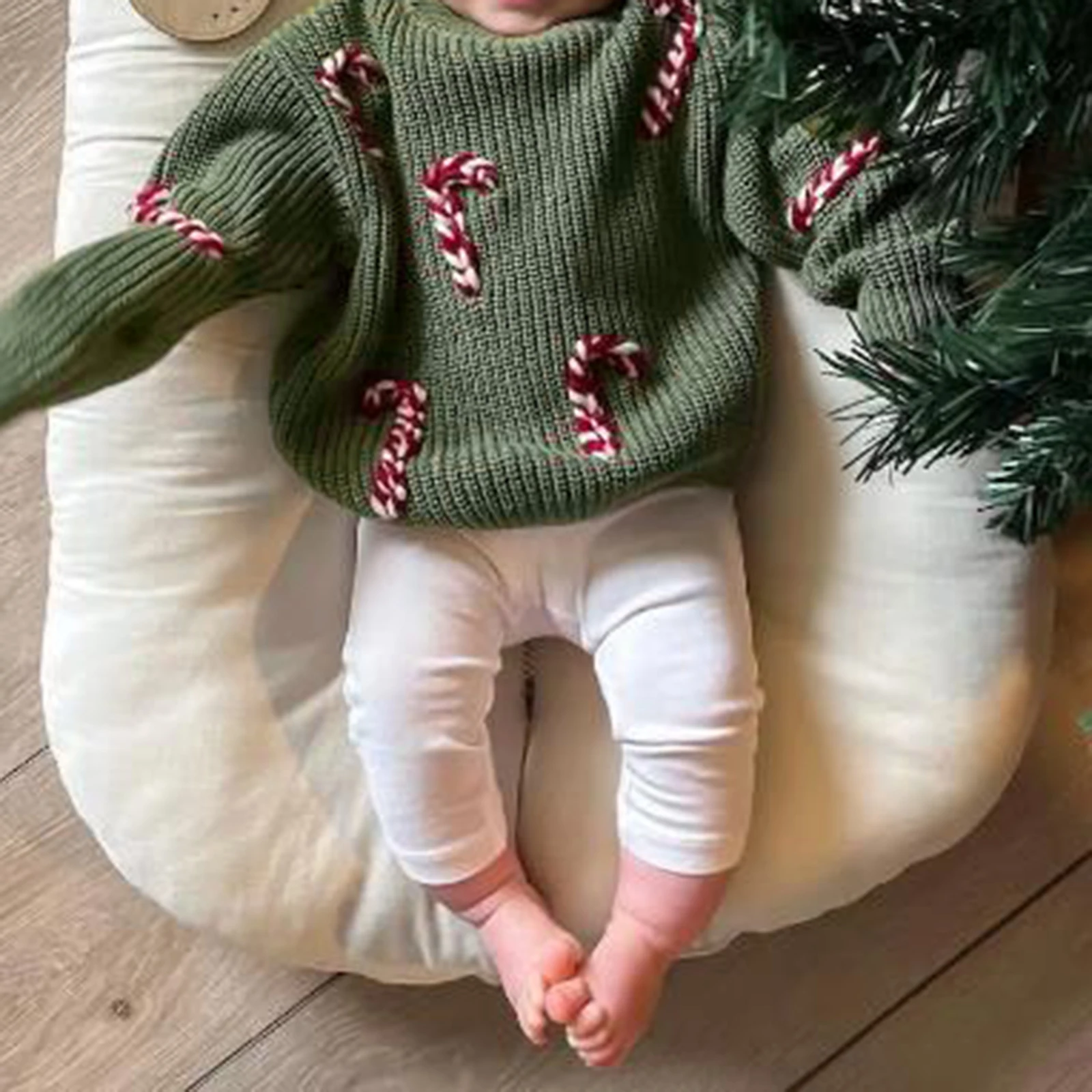 Newborn Girl Christmas Sweater Casual Candy Cane Warm Knitted Long Sleeve Pullover Sweaters Warm Infant Xmas Knitwear Tops