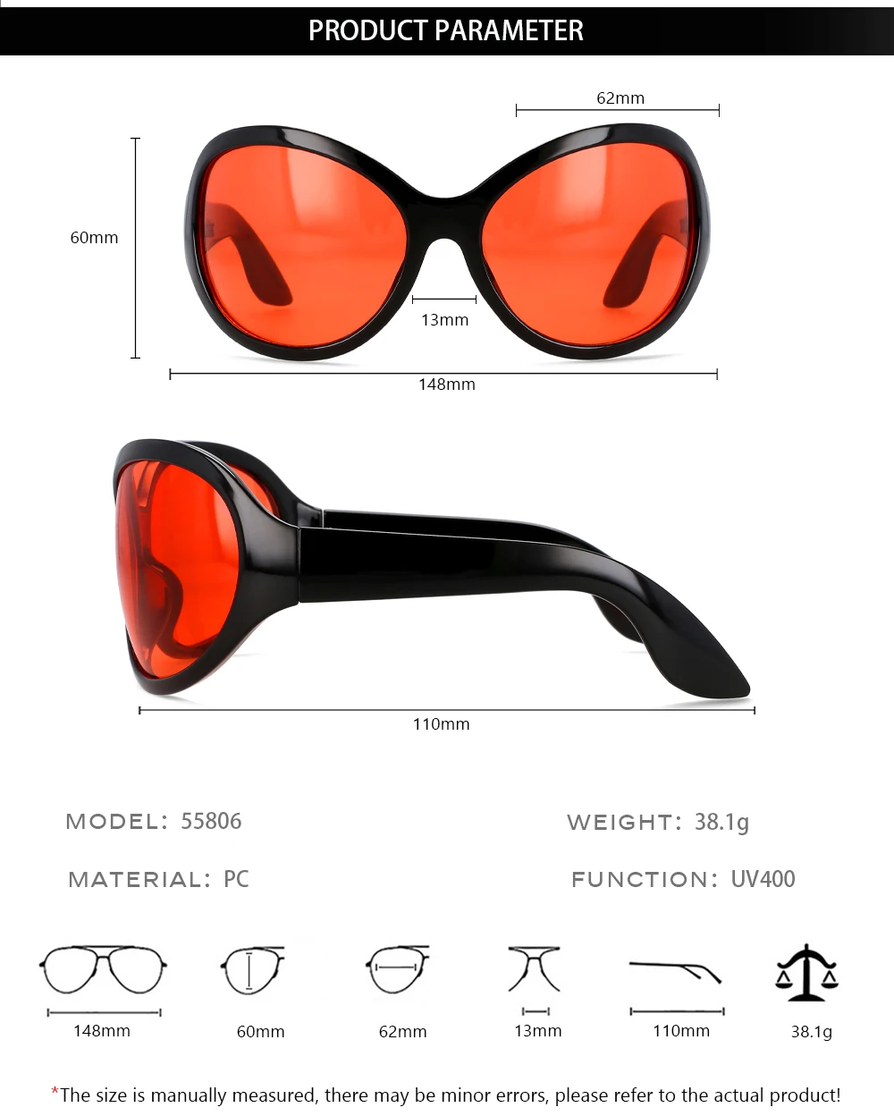 55806 Übergroße Luxus-Herren-Sonnenbrille, die Sonnenbrille für Männer und Frauen fahren, Markendesigner, männlich, Vintage, schwarz, ovale Sonnenbrille – Detail 3