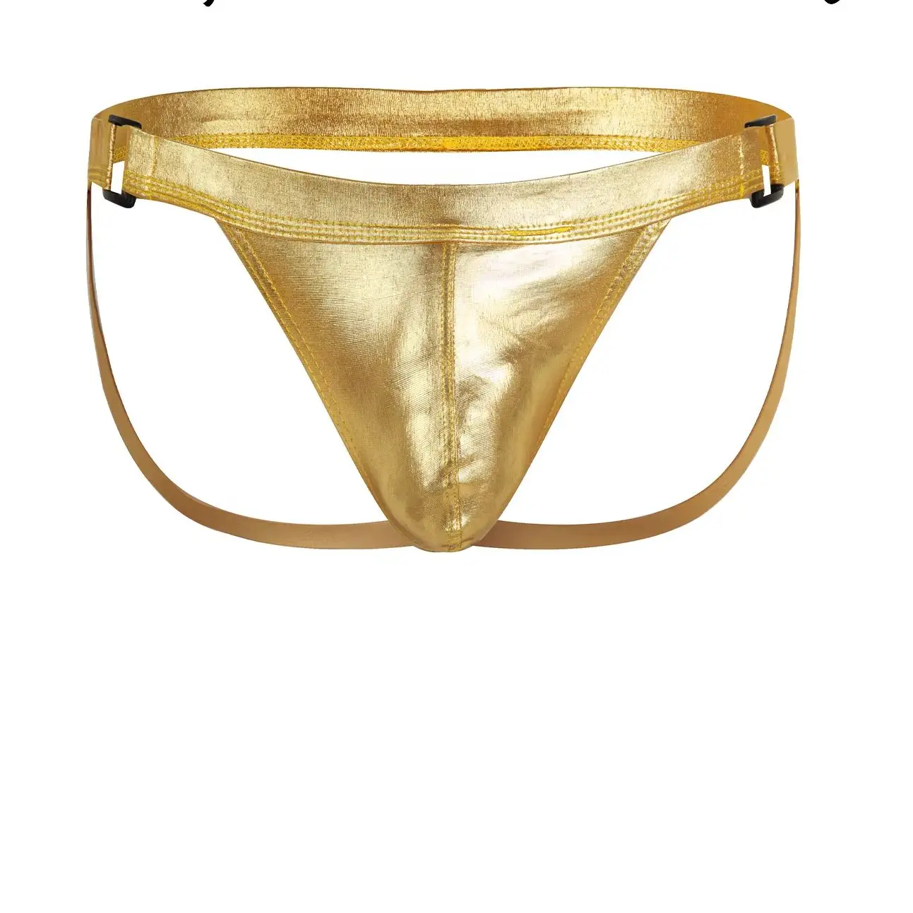 Glossy Metallic PU Men Jockstrap Thong Adjustable Buckle Underpants Bar Performance Photo Shooting Cosplay Lingerie Single Pack