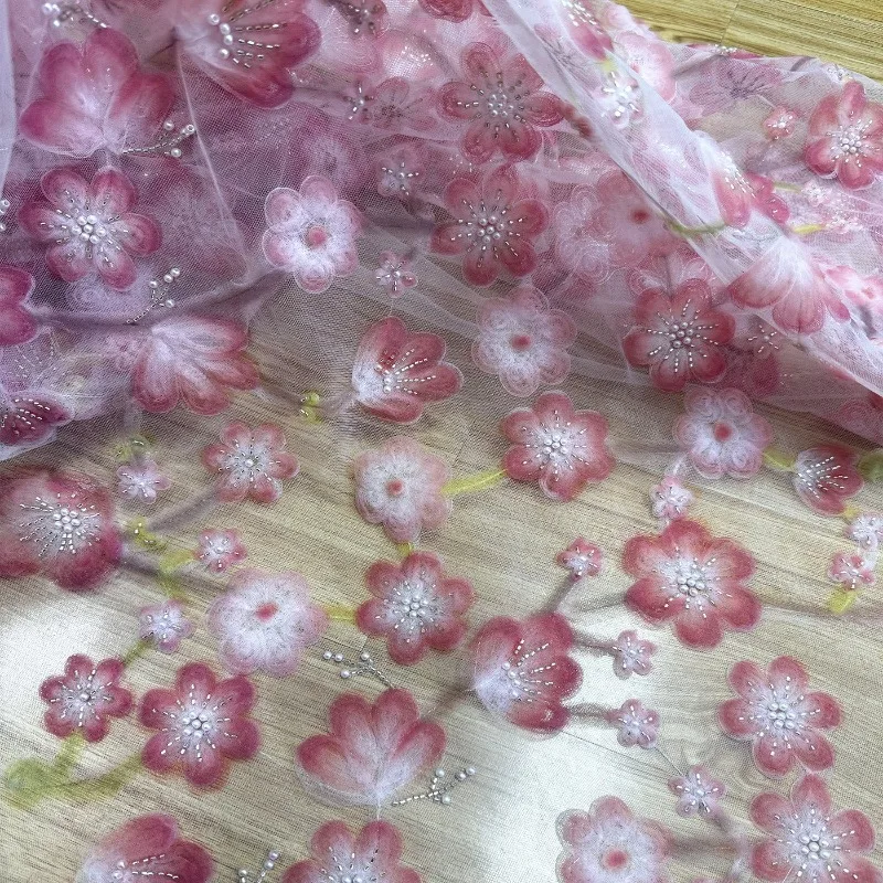 

Flower Beading Lace Mesh Embroidery Fabric for Dress Clothing Design Background Cloth Diy By The Meter Sewing Material