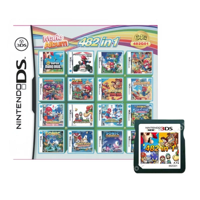 

English Language 3DS NDS Game Card Combo Card 482 IN 1 NDS Card Tape Video Game Handheld Player Bare Card Comfortable Experience
