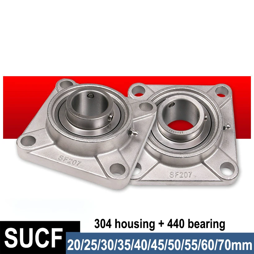 1 peça rolamento de bloco de travesseiro de flange quadrado 304/440 aço inoxidável 12mm - 50mm rolamento de bloco de travesseiro de furo