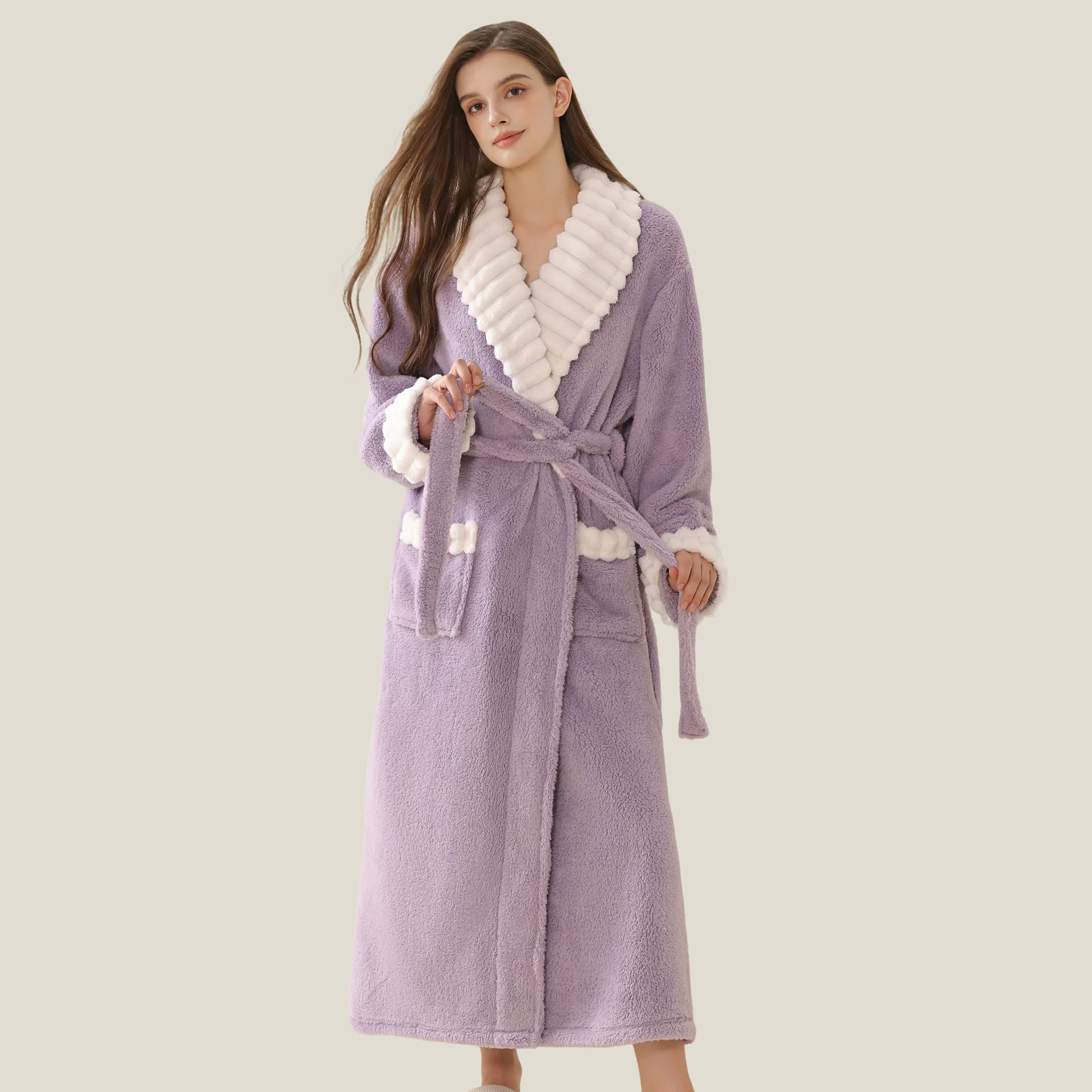 

Thicken Flannel Women's Robe Sleepwear Warm Coral Fleece Female Bathrobe Homewear Autumn Winter Loose Lounge Wear Nightwear