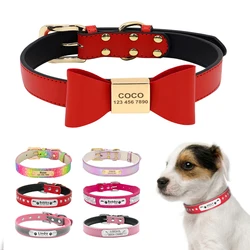 Personalized Cat Dog Collar Adjustable Cat Bowknot Collars Anti-lost Leather Puppy Cats Necklace Bowtie Rhinestone Accessories