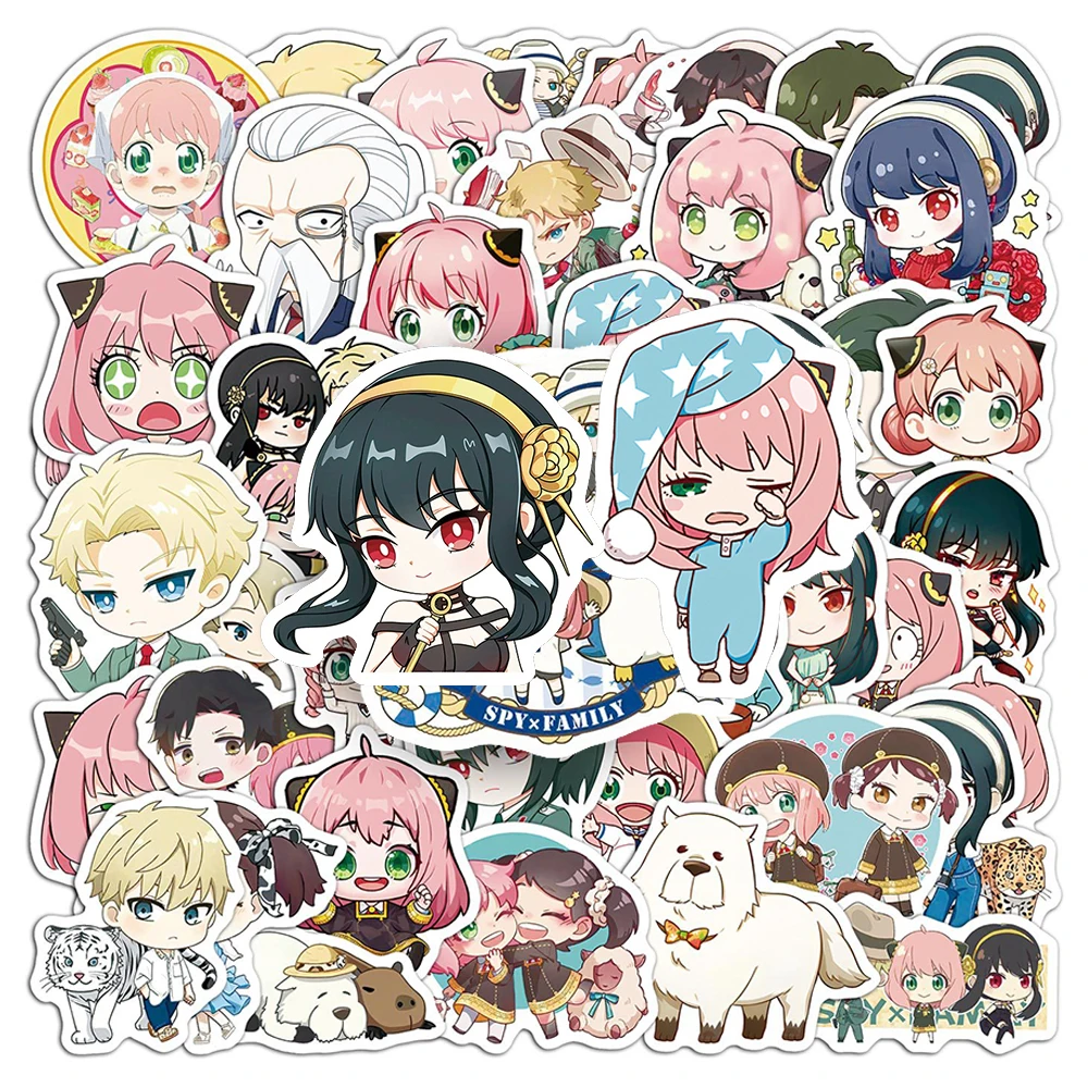 10/30/50pcs mignon Q Version Anime espion × famille autocollants dessin animé décalcomanies cahier coque de téléphone ordinateur portable voiture décoration autocollant enfants jouets