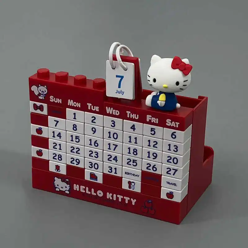 

Hellokitty Anime Around Cute Cartoon Educational Toy Assembled Building Block Kawaii Perpetual Calendar Desk Calendar Diy Gifts