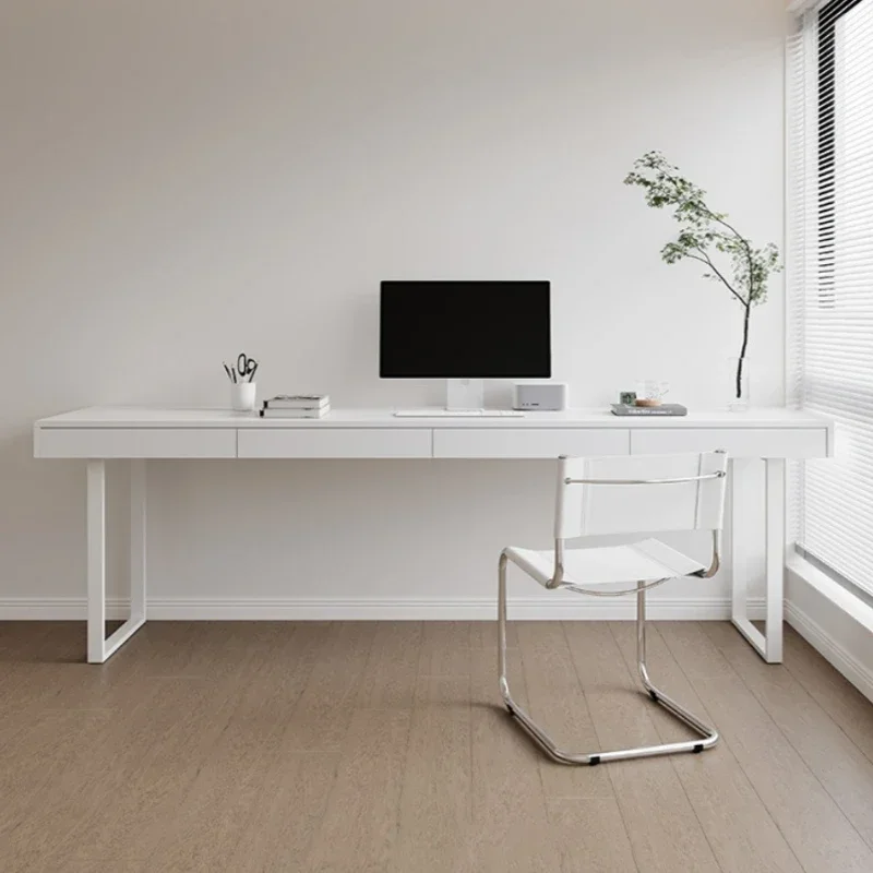 

Pure solid wood desk, white computer desk, simple home desk, wall table with drawers