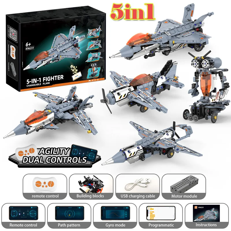 

Новый 5-в-1 программируемый трансформируемый робот с дистанционным управлением, строительные блоки, сборка, боевой самолет, головоломка, игрушки, кирпичи, подарки