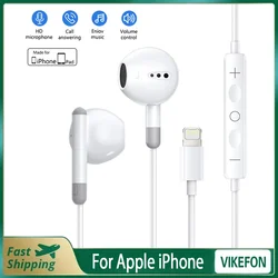 For iPhone 16 15 14 Lighting Earphones 13 12 11 Pro Max XR XS X SE 7 8 6 Plus Bluetooth In Ear Wired Earbuds Phone Accessories