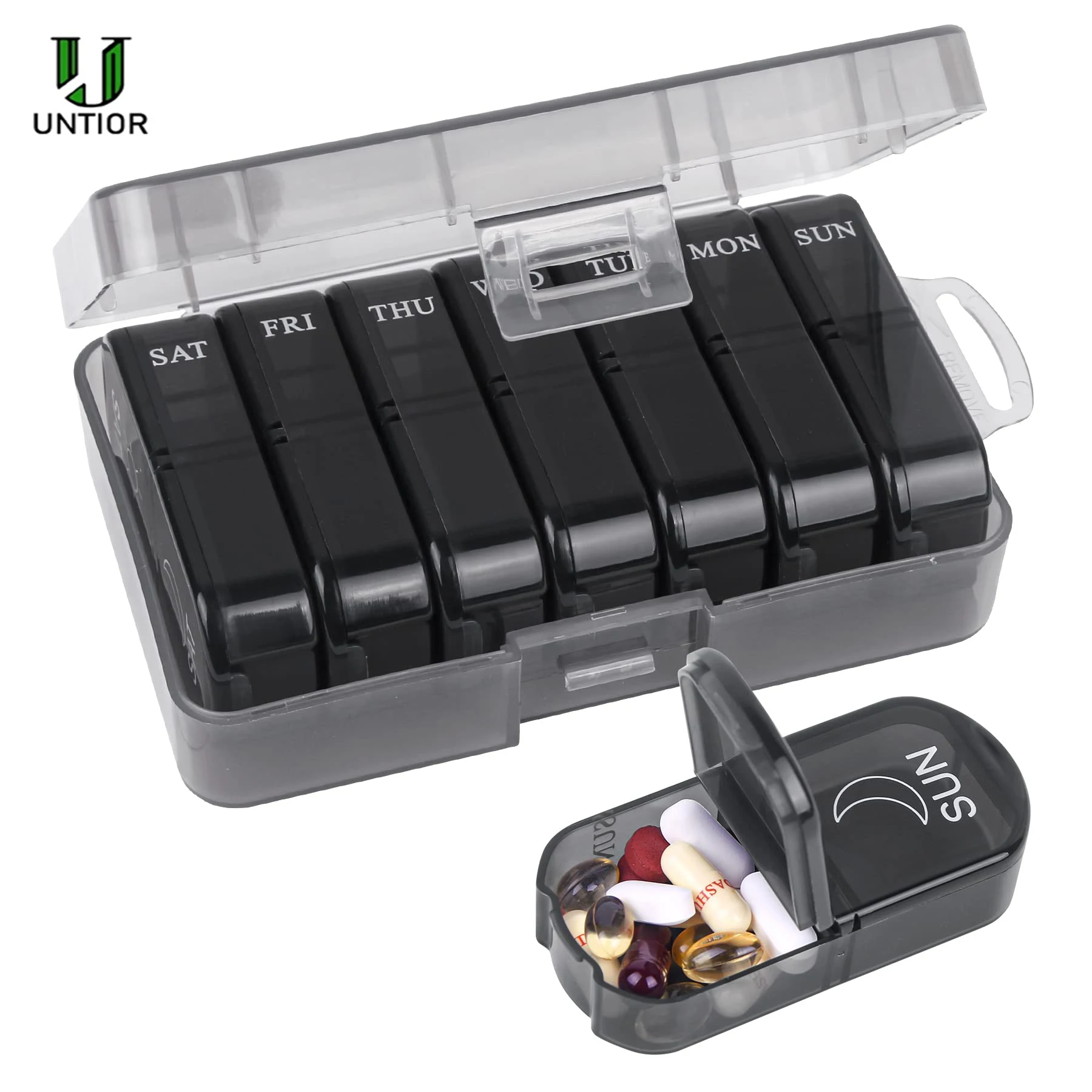 

Weekly Pill Organizer 2 Times A Day 7 Day with One-Side Large Openings for Medication Vitamins Fish Oils Supplements Tablet Case