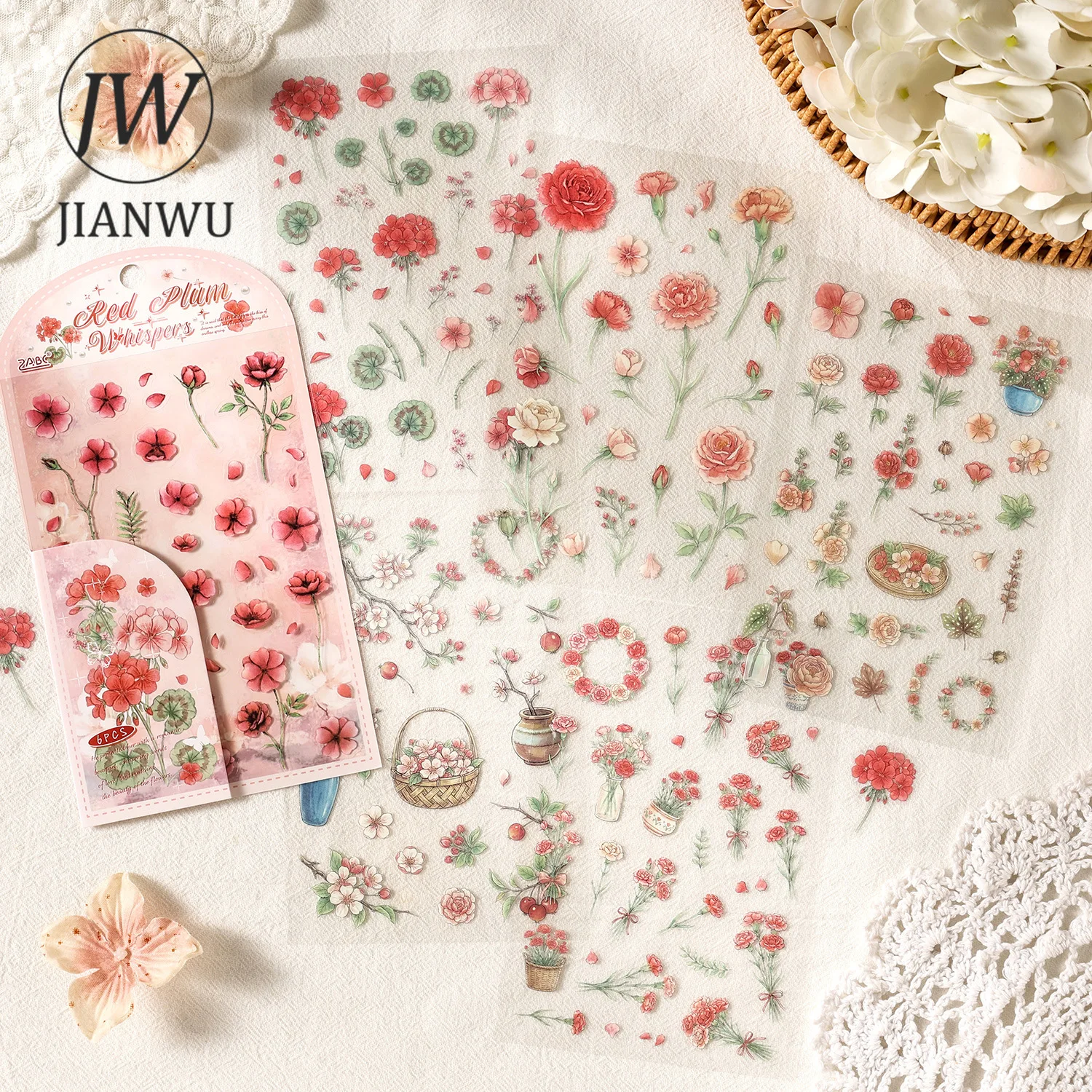 JIANWU Autocollant PET Vintage pour Scrapbooking, Motif Paysage Floral, Matériel de Collage Créatif pour Journal et Papeterie DIY