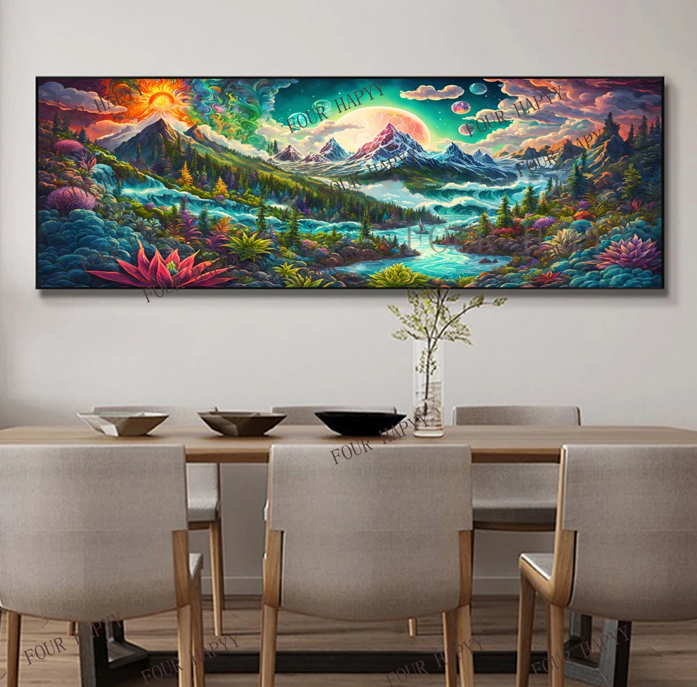 DIY Large Diamond Painting, Cross Mountain River, Flowing Valleys, Landscape Wall Art, Full Round Drill, Home Decor, 5D