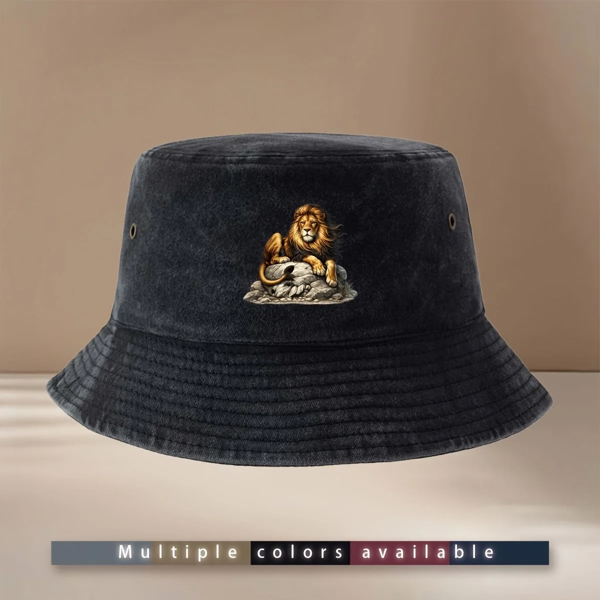 Dies ist ein Fischerhut mit Löwenmuster, bequemer und lässiger Hut für Strandreisen, Unisex, trendig, leicht, faltbar