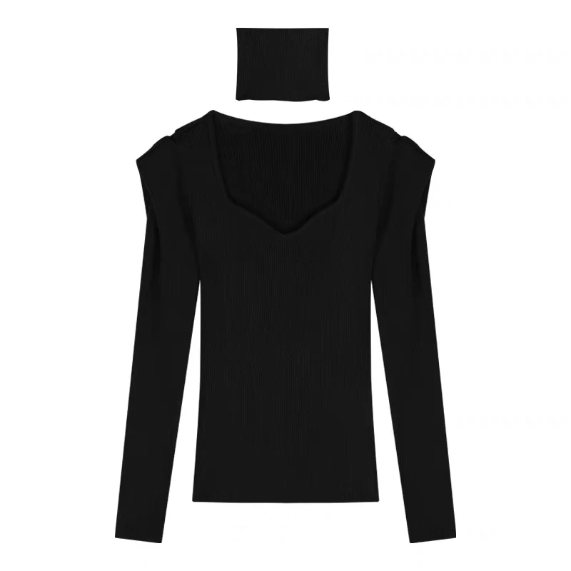 YuooMuoo Chic Moda Top in maglia 2024 Nuovo Y2K Sciarpa al collo e pullover a maniche lunghe Maglioni Set a due pezzi Streetwear Lady Top