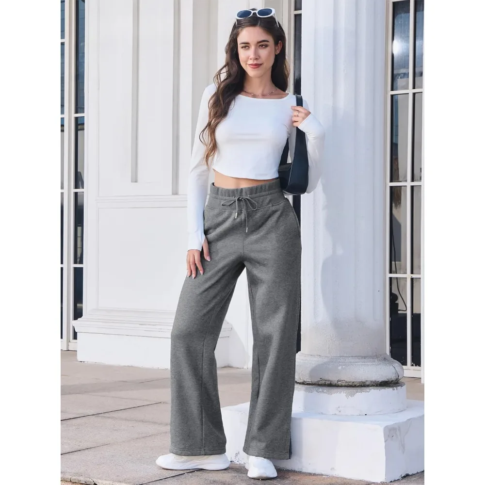 Damesslips TACVASEN Fleece wijde pijpen broek Damesmode Hoog getailleerde joggingbroek Loungebroek Zacht Warm Winter BaggyTrousers