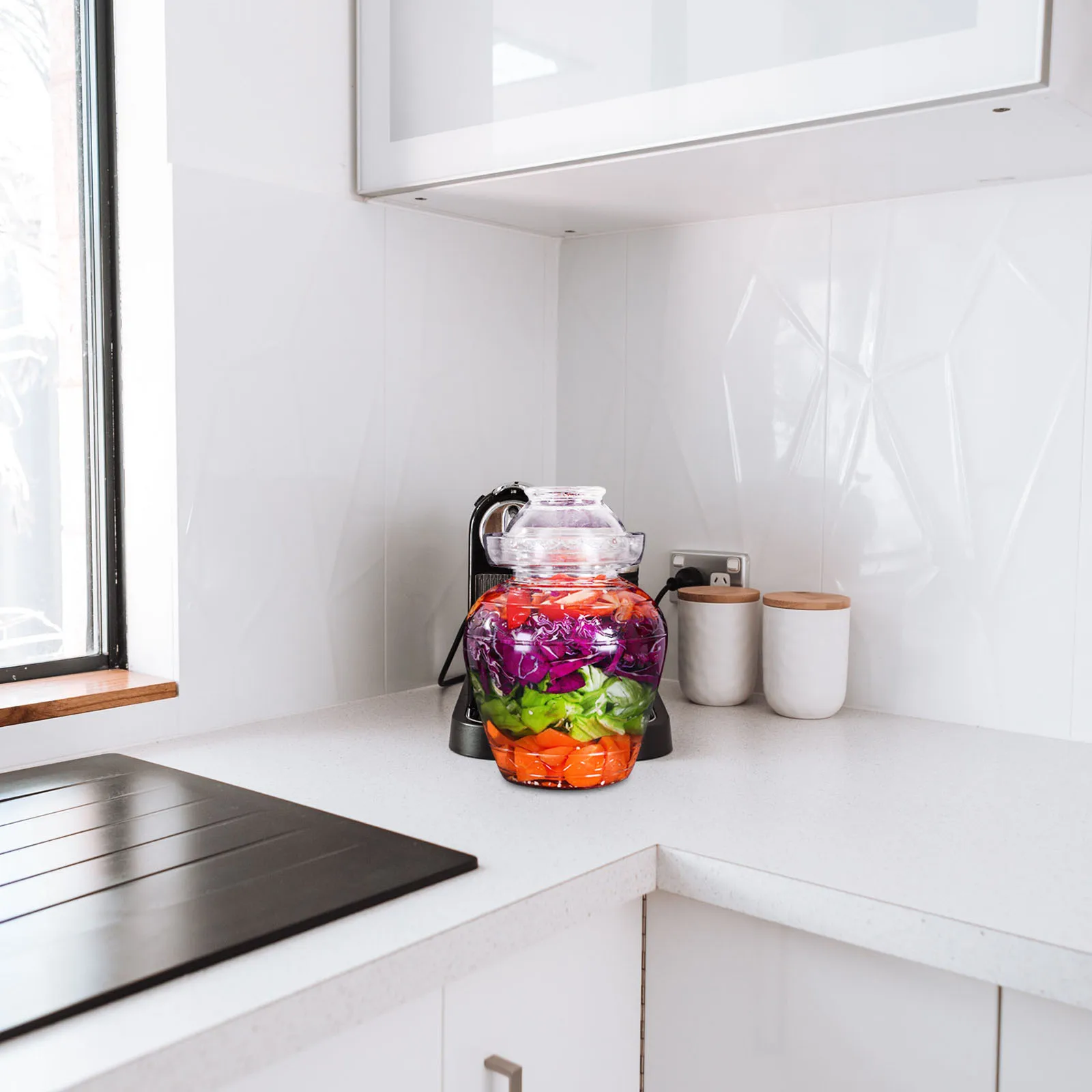 

Glass Pickle Vegetable Jar Transparent Sealed Storage for Kitchen Restaurant Home Large Capacity Airtight Kimchi Fermenting Jar