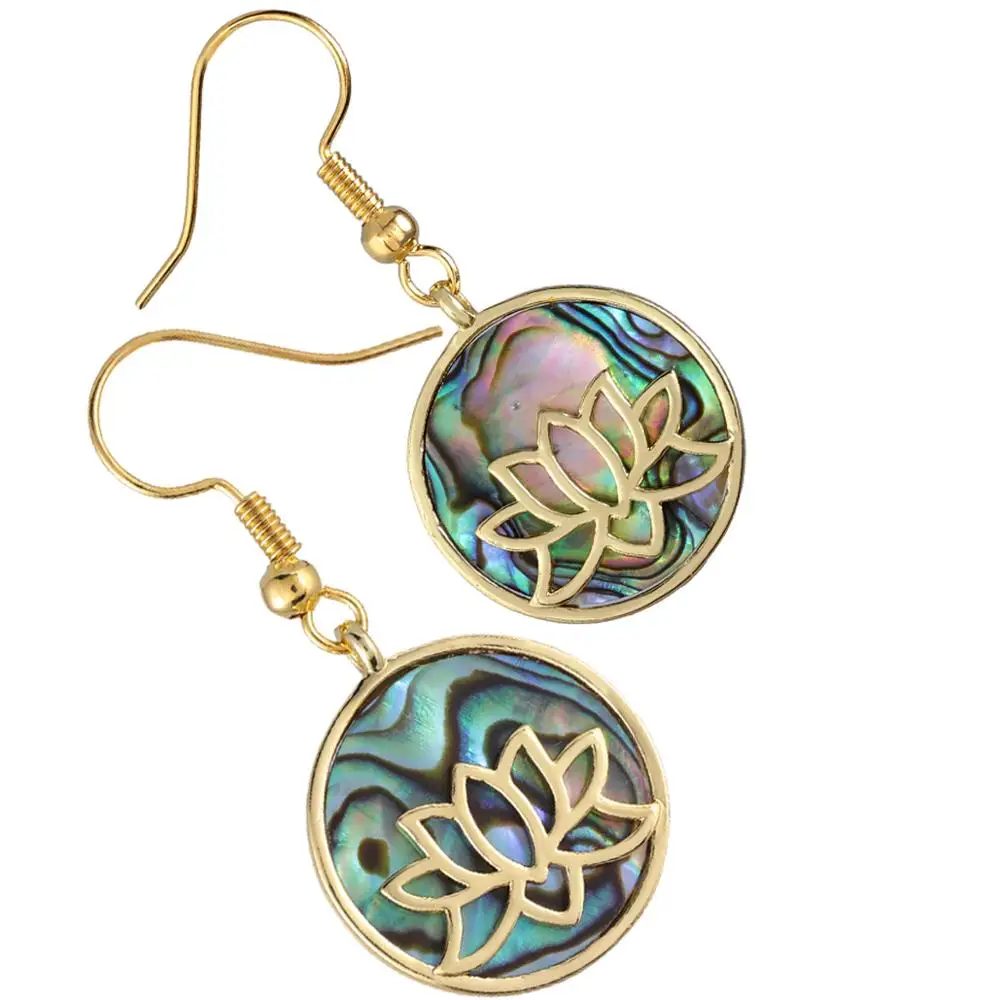 

TUMBEELLUWA Abalone Shell Gold Color Flower of Life Charm Dangle Earrings for Women Round Drop Pendants Jewelry 1.49''