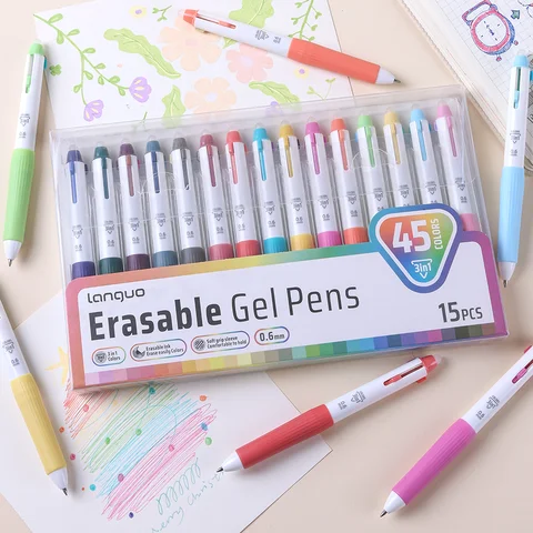 45 Colors 3-in-1 Erasable Gel Pen Set, 0.6mm Multi-Color Telescopic Pen, Smooth Writing for School Office Stationery Supplies