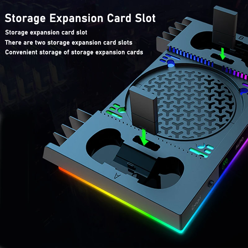 Multifunction Function RGB LED Charging Stand with Automatic Fan Speed  for Xbox Series X Console Dual Controller Station Dock