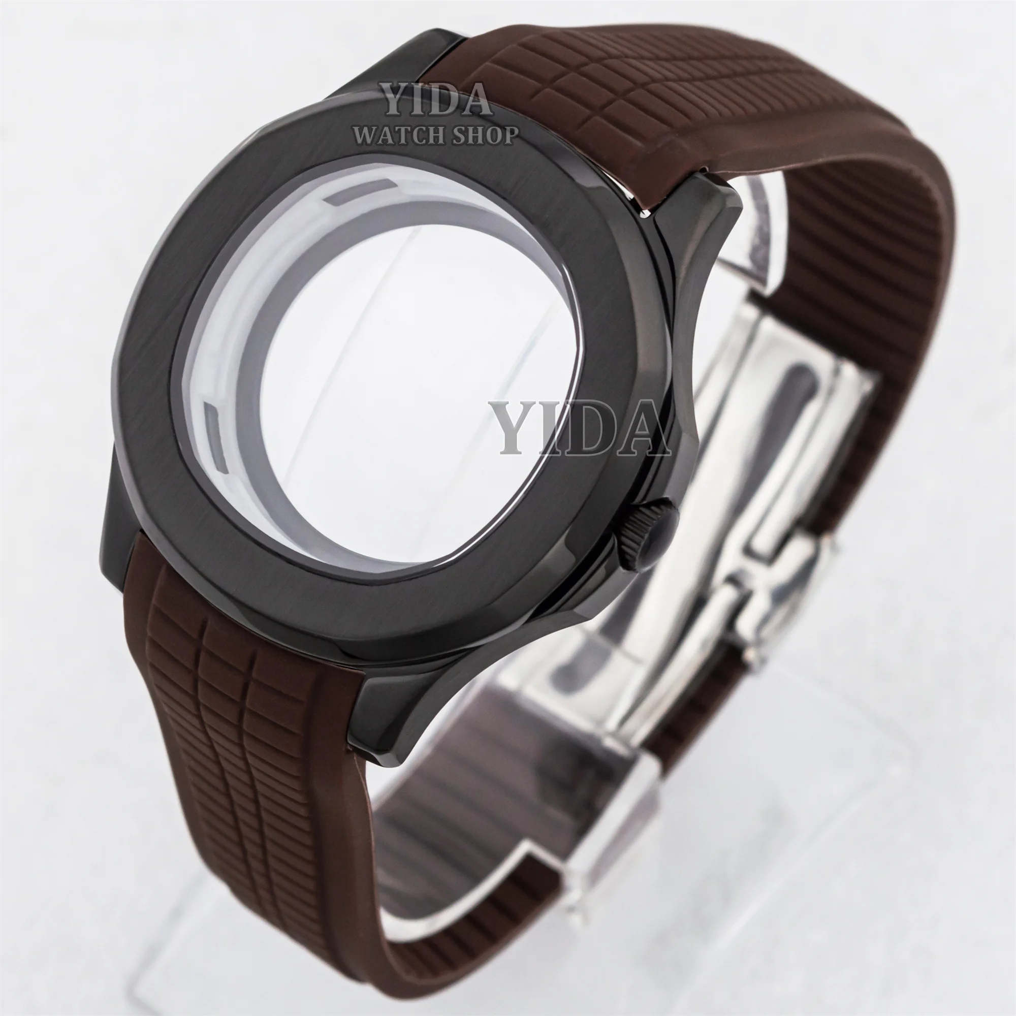 

NH35 Stainless Steel Case Rubber Band Bracelet Sapphire Glass Black Watch case for Nautilus AQUANAUT NH35 Movement Modified Part