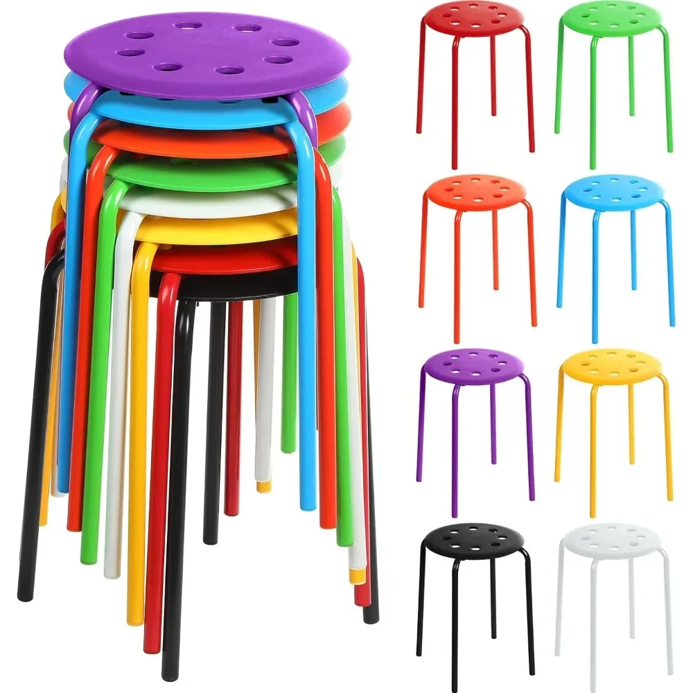 

24 Pack School Chairs Stackable Bulk Plastic Dome Stool with Stainless Steel Legs, Multiple Colors 17.7 Inch Flexible Seat Stool