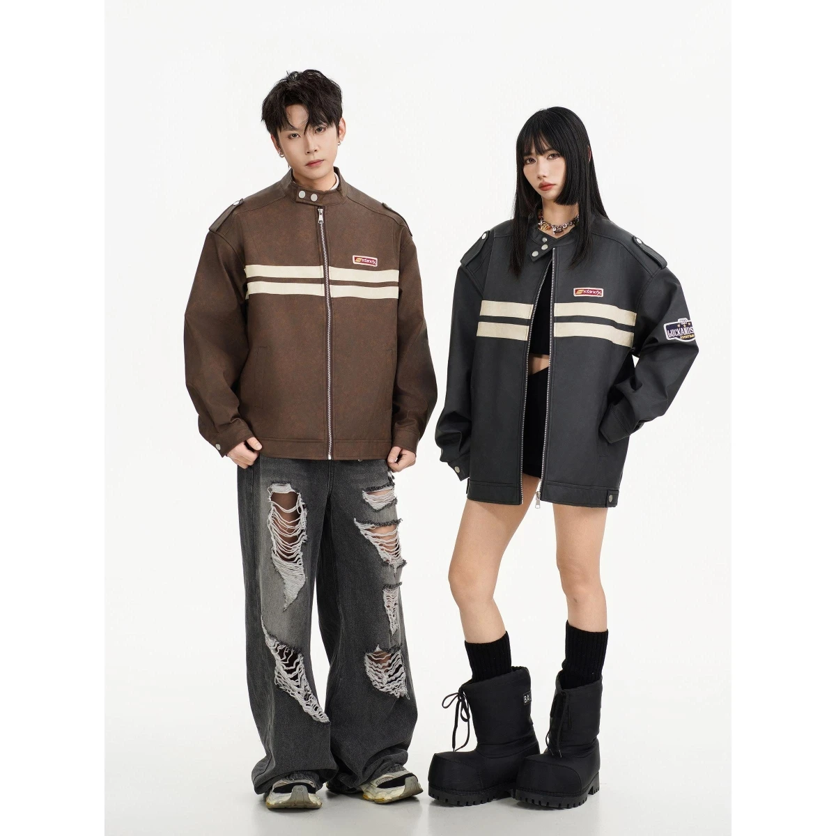 

Street Sle Loose Motorcycle Leather Jaet Men's Trendy Haome High-End Feeling Pilot PU Leather Jaet Outerwear