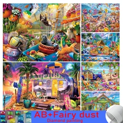 120 colors AB Fairy Dust Diamond Painting Cross Stitch Arrival Beach Time Fun 5d Diy Embroidery Sea Travel Animal Dog Home Decor