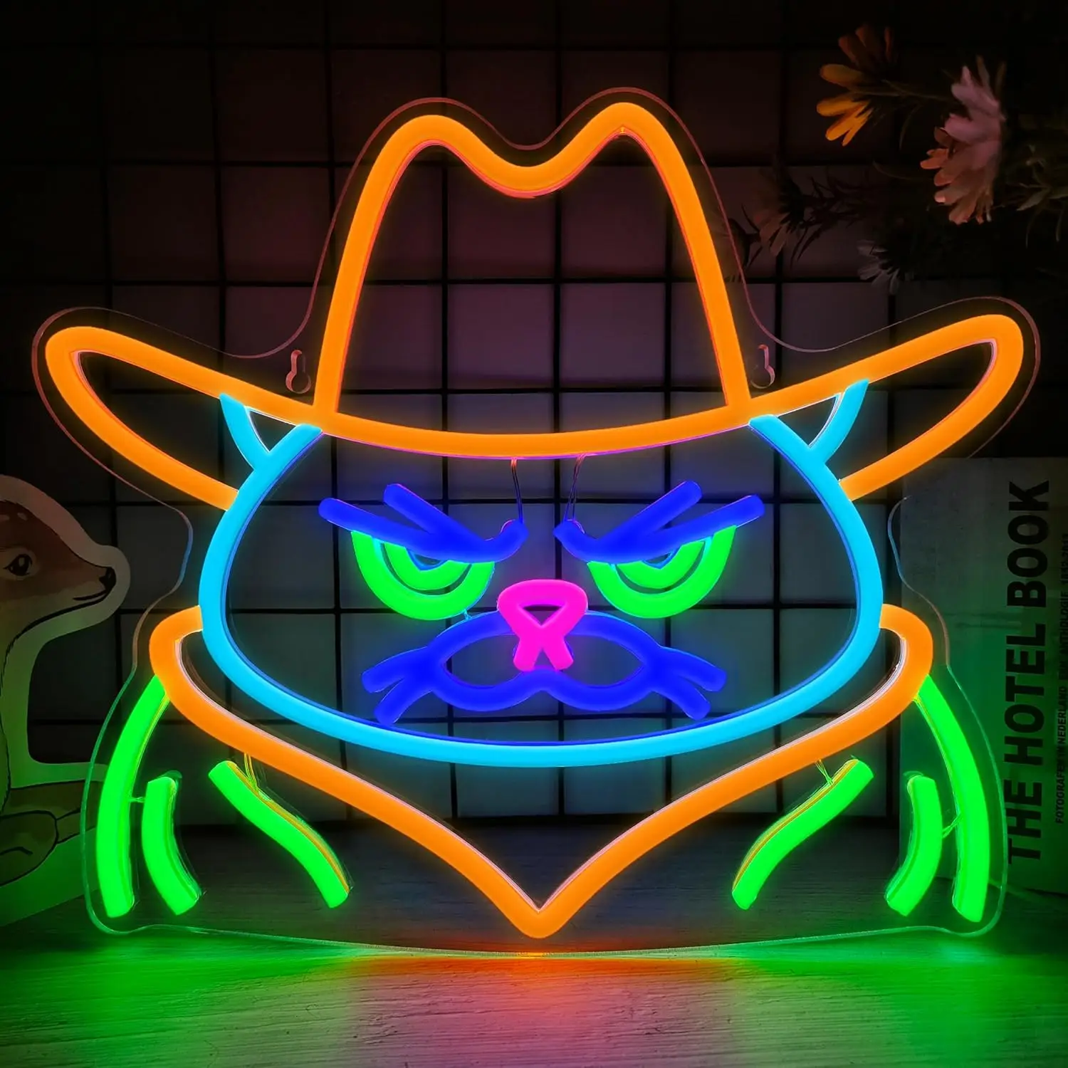 كول كاوبوي القط ضوء النيون تسجيل USB عكس الضوء LED النيون تسجيل لغرفة النوم غرف معيشة نادي بار رجل الكهف هدايا الحفلات جدار ديكور الهدايا