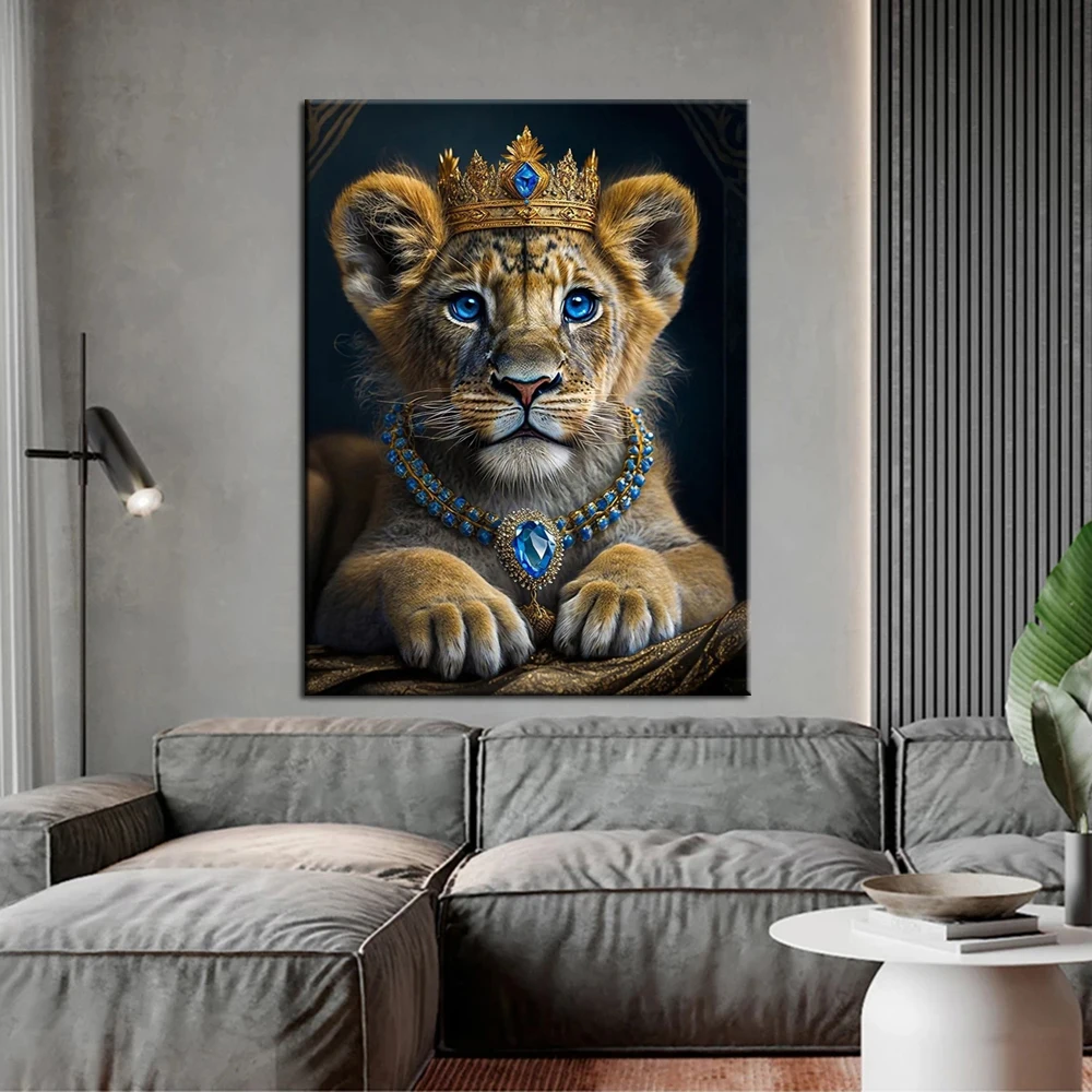 5D DIY Diamond Painting Lion with Crown Mosaic Embroidery Full Drill Cross Stitch Art Picture Rhinestones Home Decor