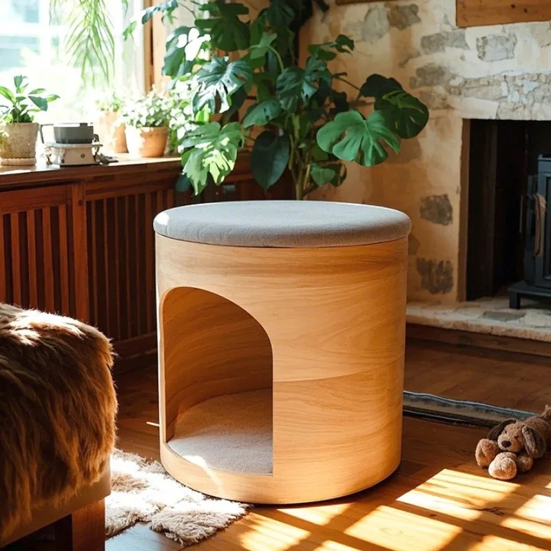 

Luxury Cat House Stool Solid Wood Pet Cat Dog Bed Puppy Small Dogs Cats Sleeping Houses Catnap Bed's Dog Habitats Pet Product