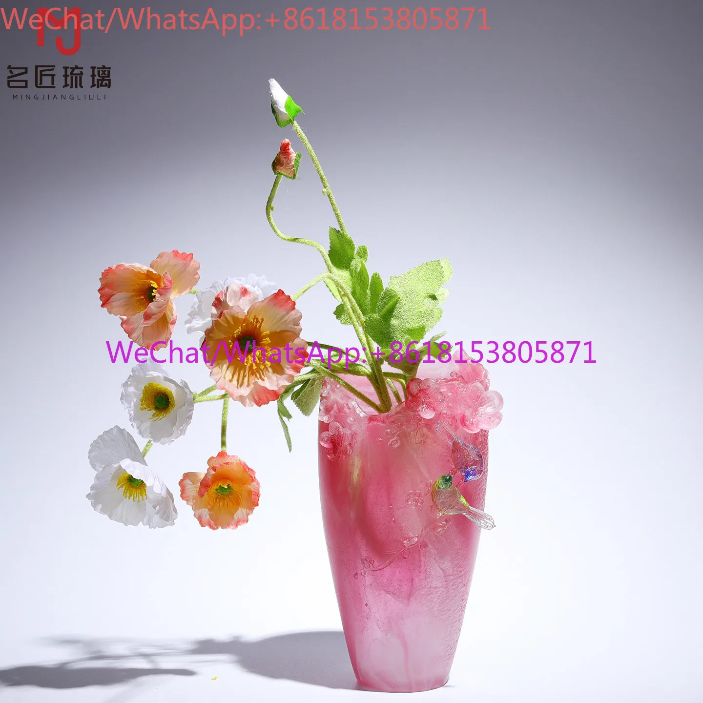 Ancient glazed magpie plum blossom vase ornament living room flower arrangement high-end powder burning
