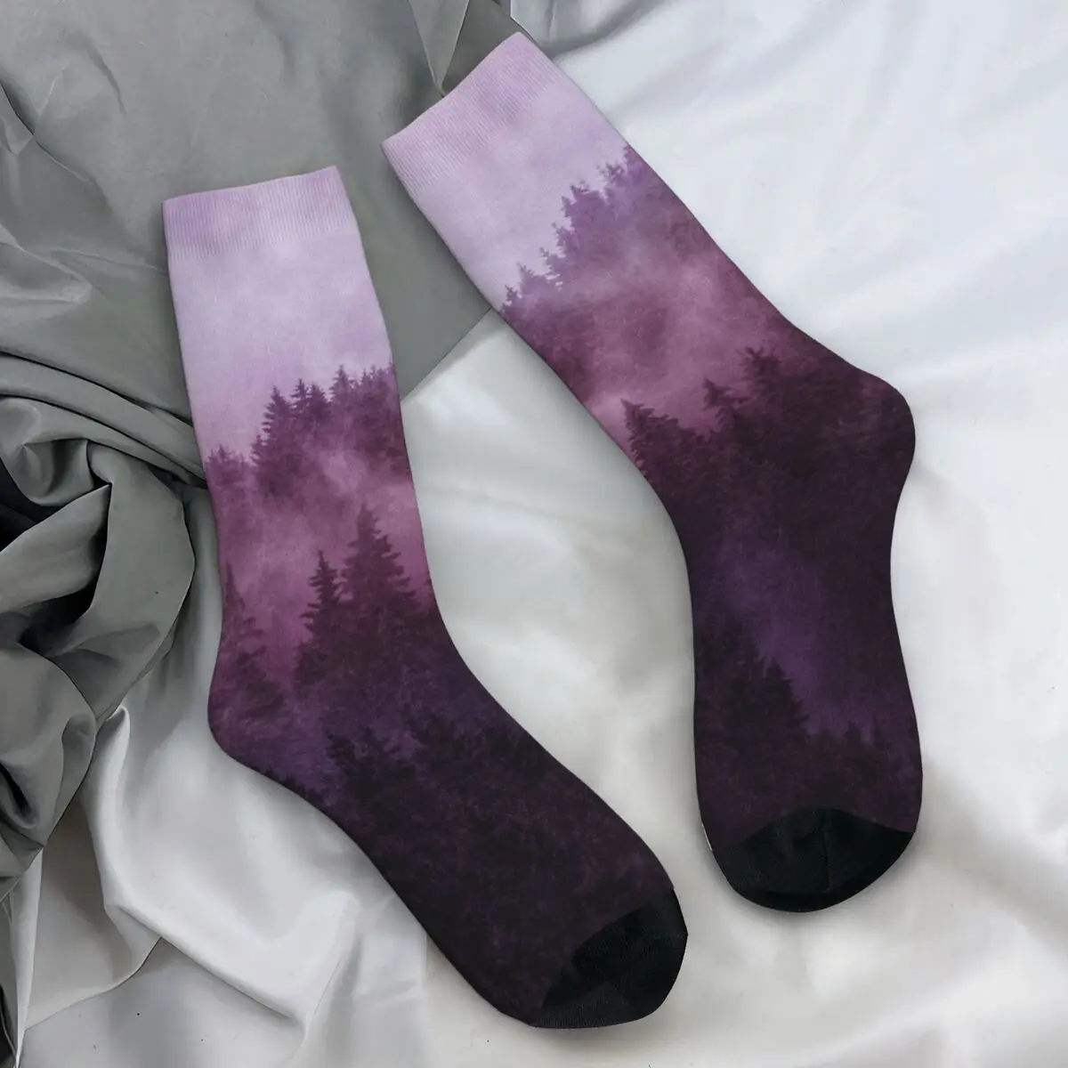 Pink Misty Forest Stockings Women Men Cloudy Fog Socks Quality Funny Socks Winter Outdoor Sports Non Slip Design Socks Gift Idea