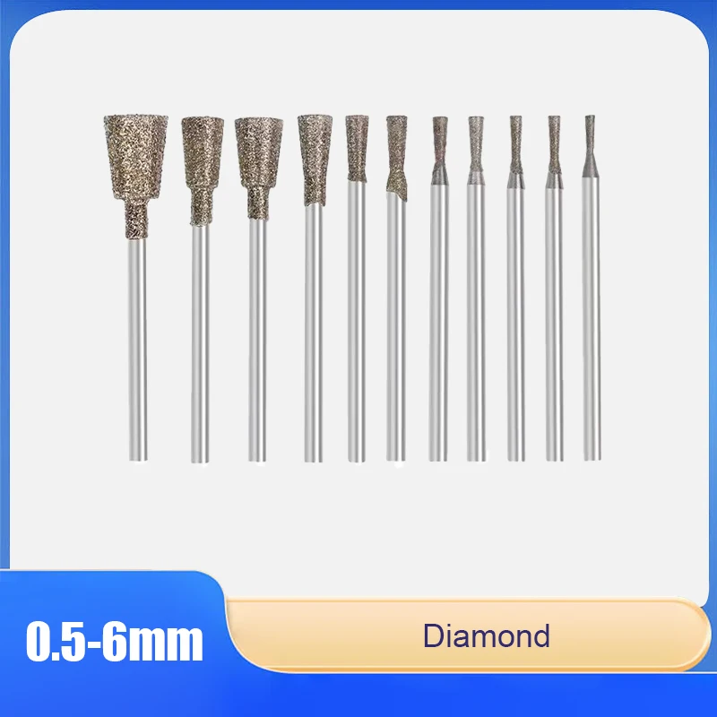 

1/2/5-20pcs 0.5-6mm C7 Inverted Trapezoidal Diamond-Coated Engraving Bits 2.35/3mm Shank For Rotary Tools/Metal/Stone Polishing