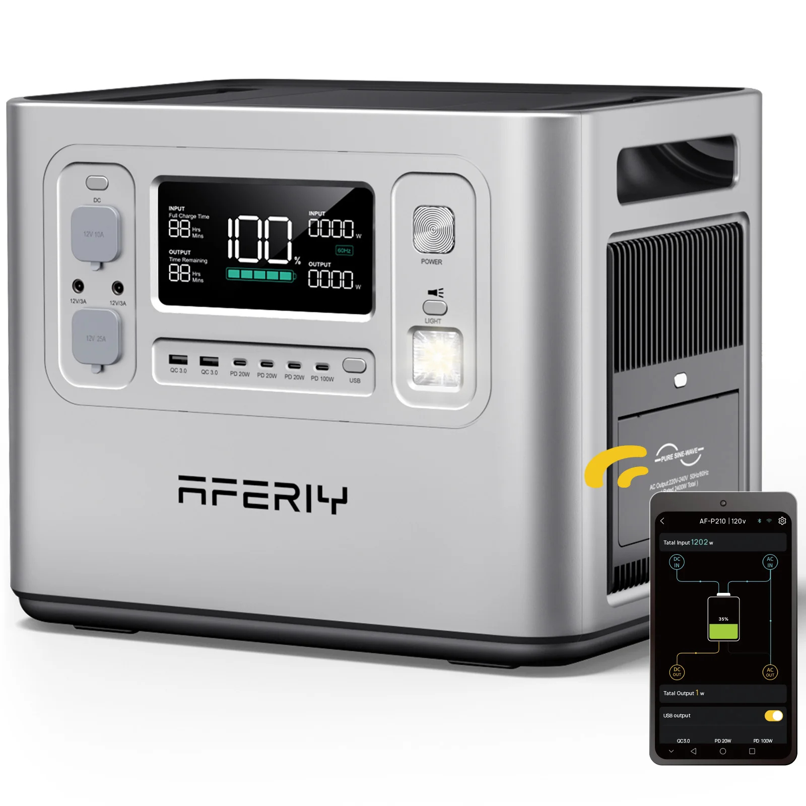 AFERIY P210 Energiespeicher-Stromversorgung 2400W (Spitze 4800W) 2024Wh Lithium Elektronische Mobile Stromversorgung, Umweltfreundliche und Energiesparende Tragbare Batterie mit 7 Jahren Garantie für