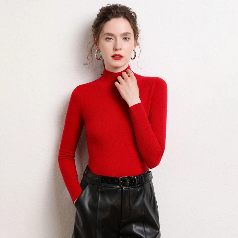 Vrouwen 100% Kasjmier Slanke Trui Mock Hals Trui Herfst Winter Eenvoudige Basic Fijne Kasjmier Truien Zachte Warme Kleding Tops