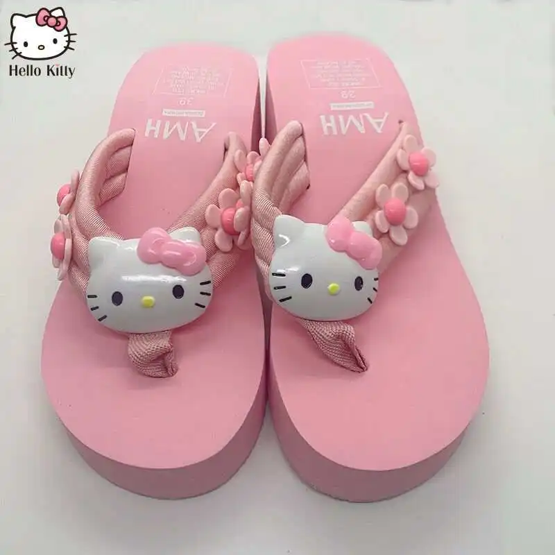 Sanrio Hello Kitty Slippers Y2k Kawaii Cartoon Sandals Fashion Platform Shoes Women Wedge Flip Flop High Heels Girl Slippers